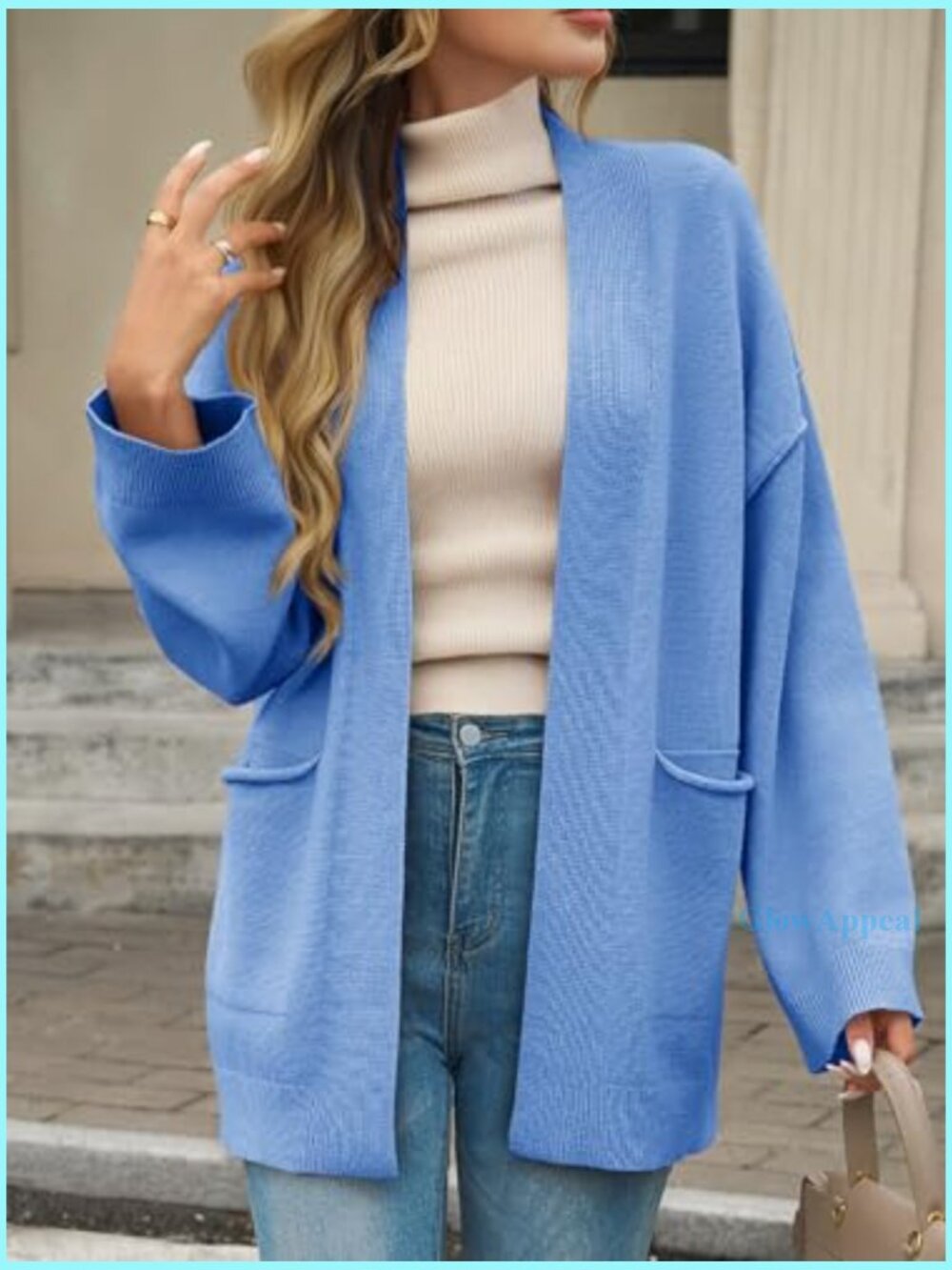 Oversized Cardigan with Pockets, Long Sleeve Open Front Shawl Sweater - Picture 3 of 7